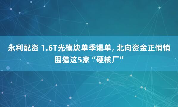 永利配资 1.6T光模块单季爆单, 北向资金正悄悄围猎这5家“硬核厂”