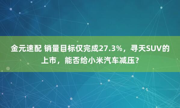 金元速配 销量目标仅完成27.3%，寻天SUV的上市，能否给小米汽车减压？